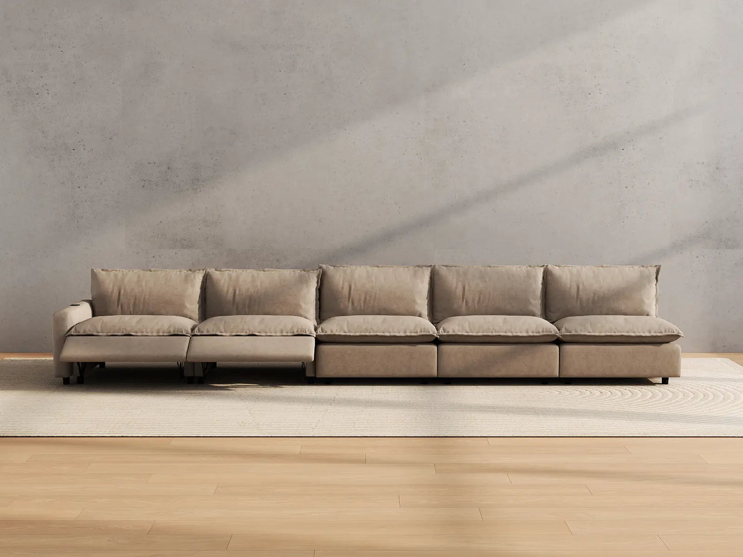 Modular Cero Reclining Sectionals | 5-Piece Khaki Linen Home Living Couch Sectionals 5-Seater