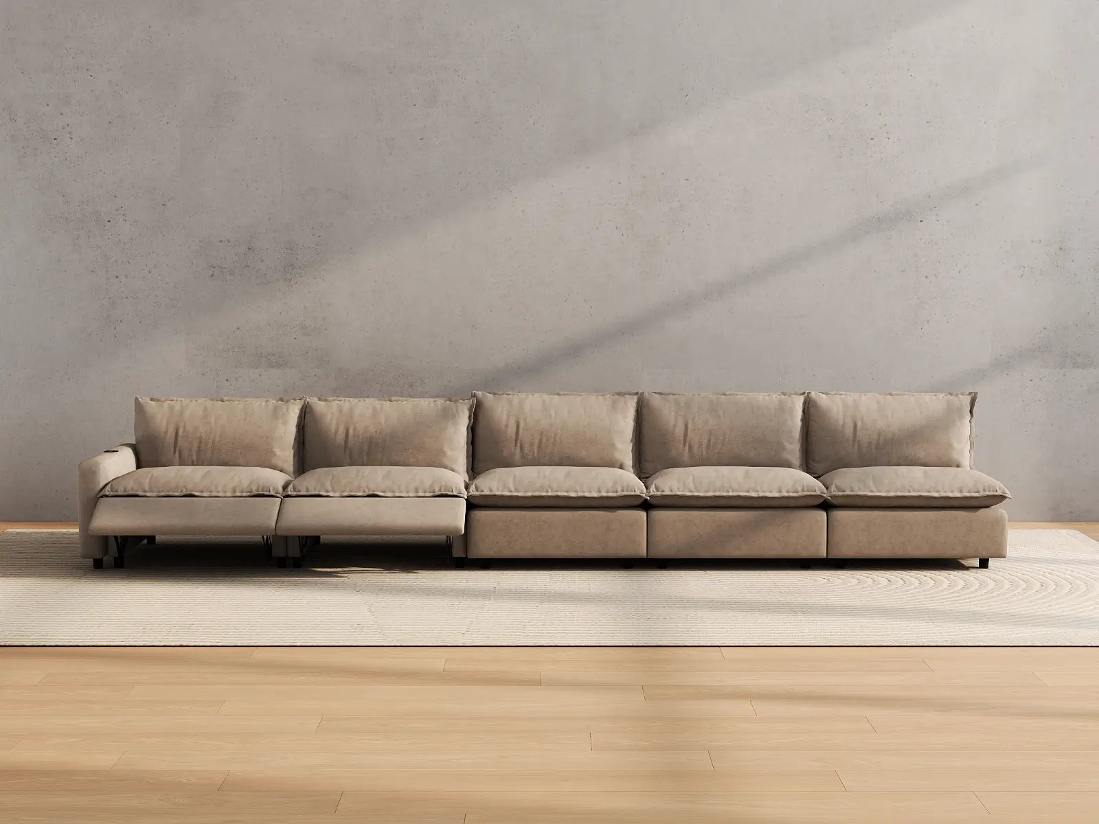 Modular Cero Large Reclining Sectional | 5-Piece Khaki Linen Home Living Couch Sectionals 5-Seater