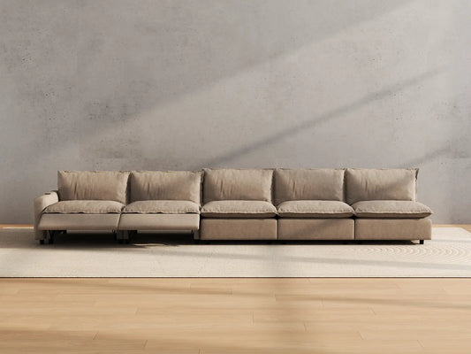 Modular Cero Reclining Sectionals | 5-Piece Khaki Linen Home Living Couch Sectionals 5-Seater