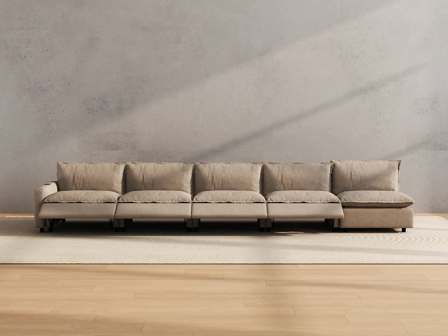 Modular Cero Reclining Sectionals | 5-Piece Khaki Linen Home Living Couch Sectionals 5-Seater