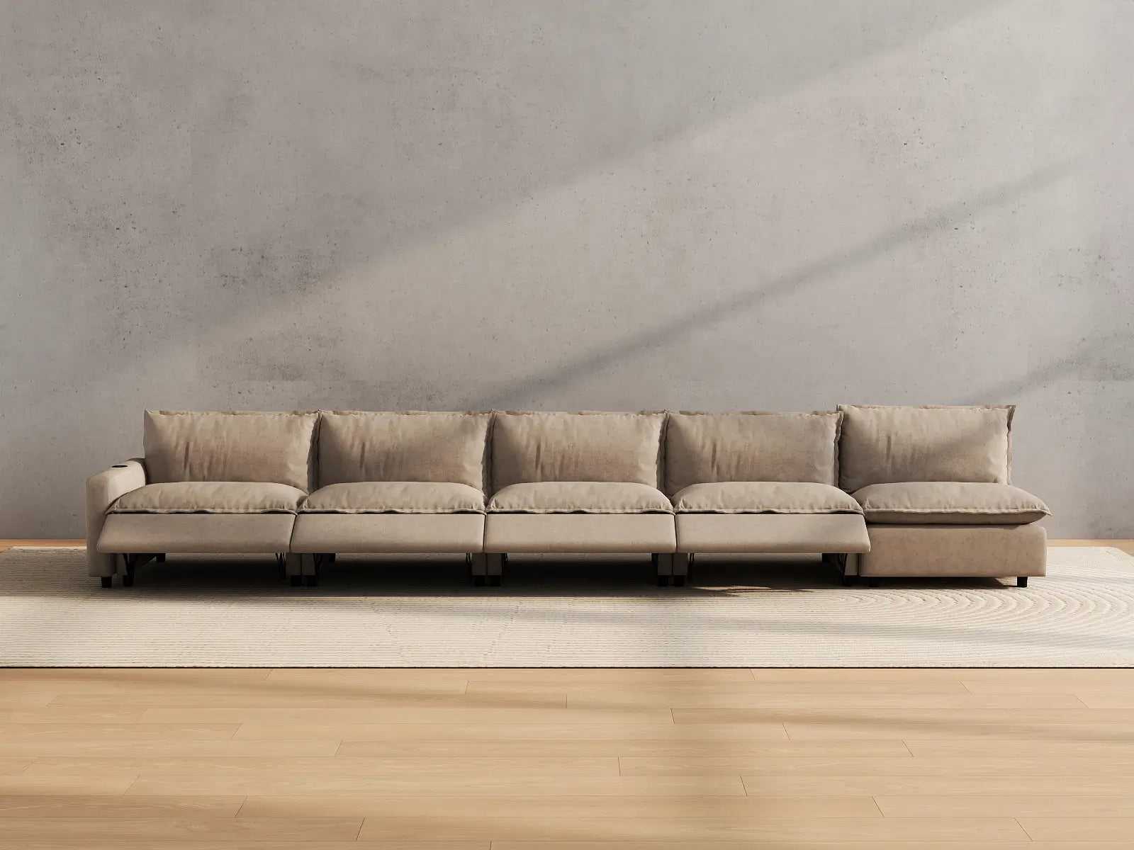 Modular Cero Sectional Reclining Couch | 5-Piece Khaki Linen Home Living Couch Sectionals 5-Seater