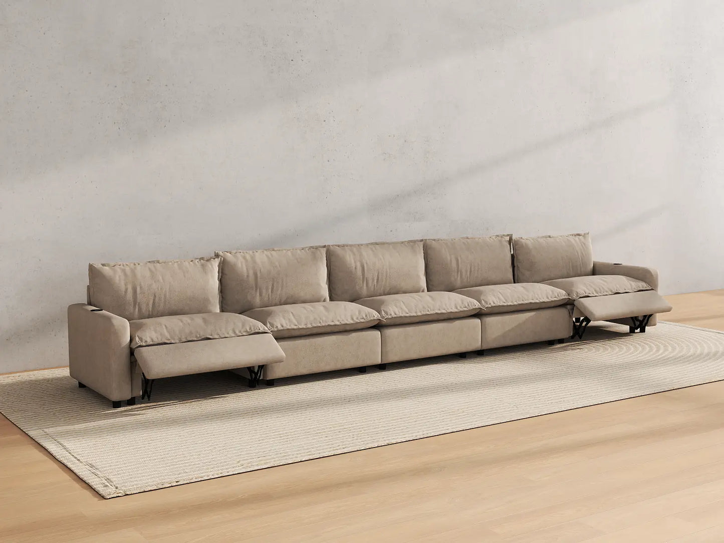 Modular Cero Reclining Sectionals | 5-Piece Khaki Linen Home Living Couch Sectionals 5-Seater