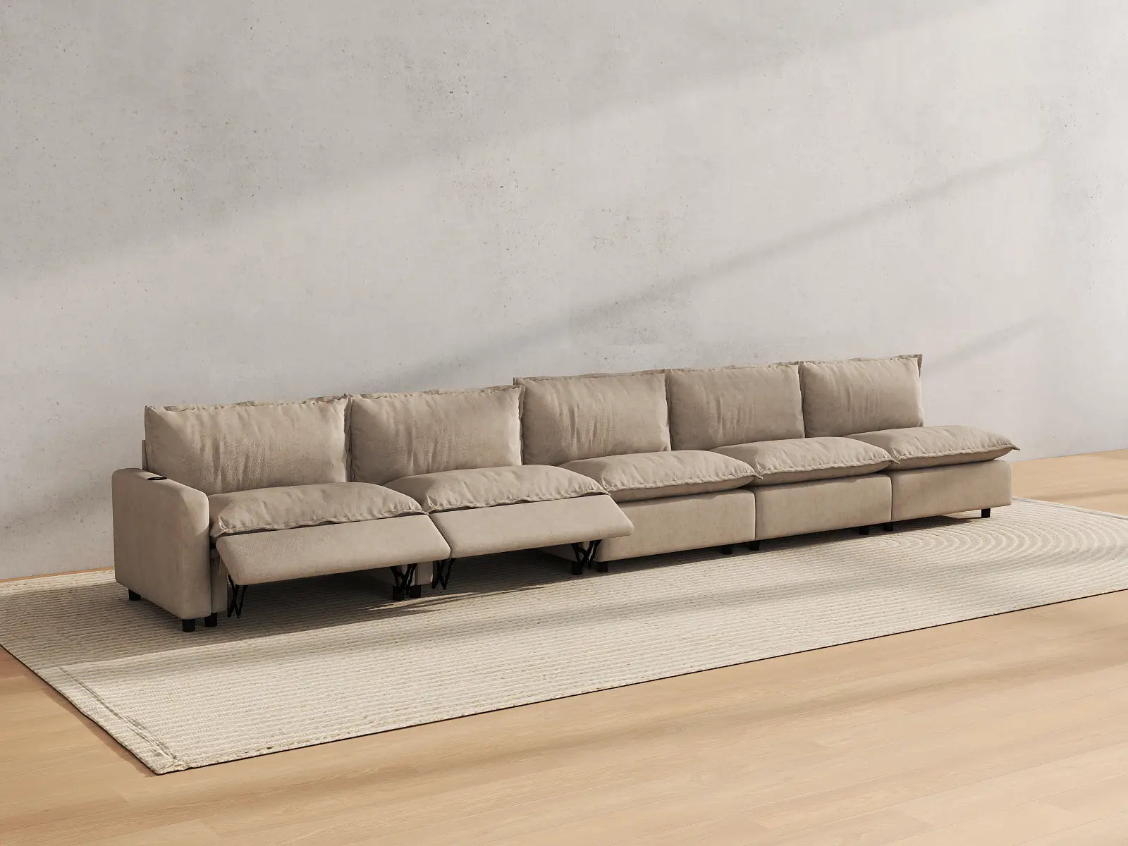 Modular Cero Large Reclining Sectional | 5-Piece Khaki Linen Home Living Couch Sectionals 5-Seater