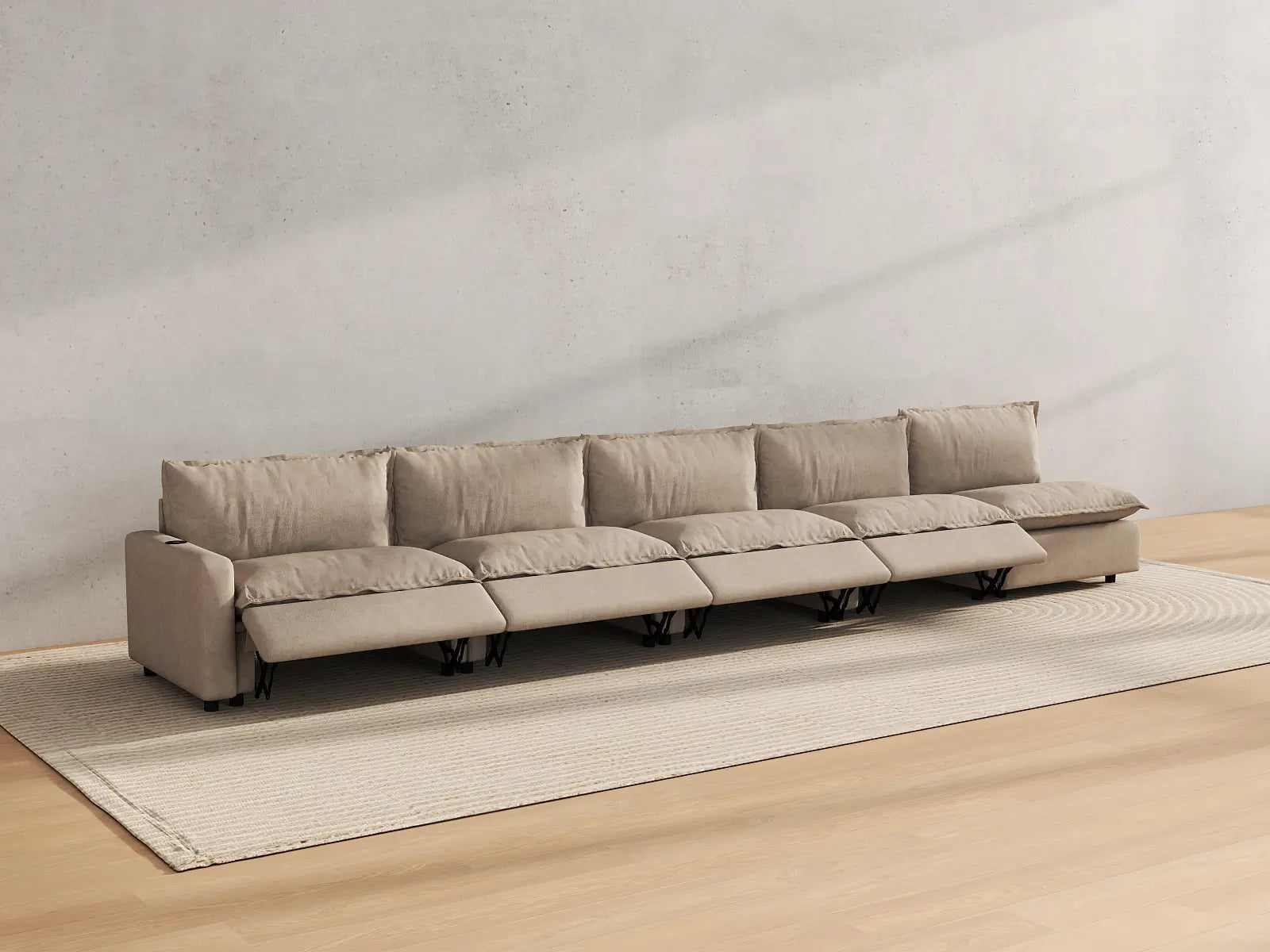 Modular Cero Sectional Reclining Couch | 5-Piece Khaki Linen Home Living Couch Sectionals 5-Seater