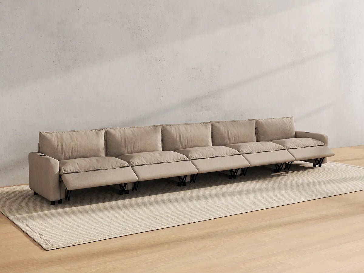 Modular Cero Reclining Sectionals | 5-Piece Khaki Linen Home Living Couch Sectionals 5-Seater