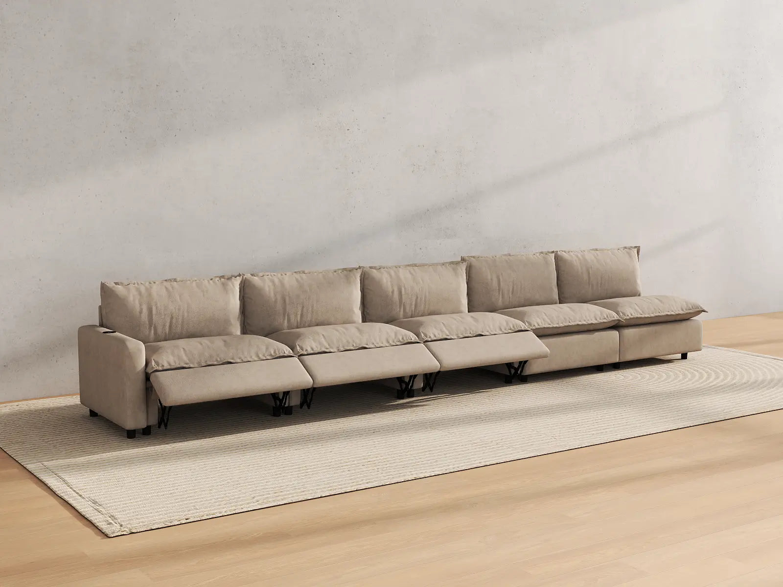 Modular Cero Couch Recliner Sectional | 5-Piece Khaki Linen Home Living Couch Sectionals 5-Seater