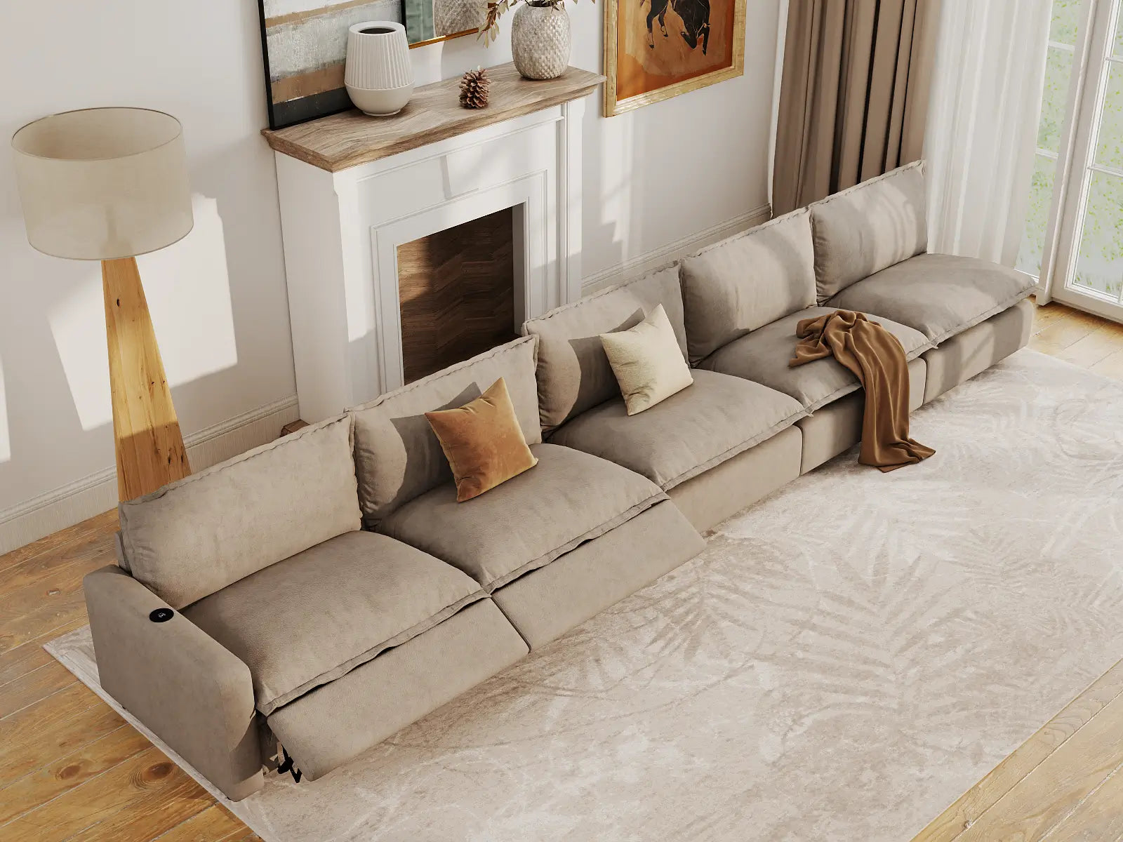 Modular Cero Large Reclining Sectional | 5-Piece Khaki Linen Home Living Couch Sectionals 5-Seater