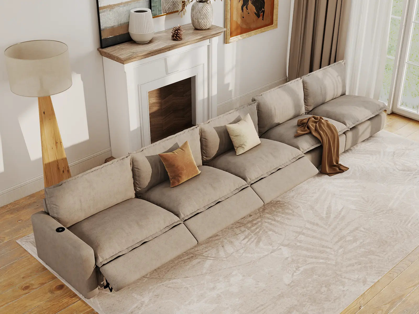 Modular Cero Couch Recliner Sectional | 5-Piece Khaki Linen Home Living Couch Sectionals 5-Seater