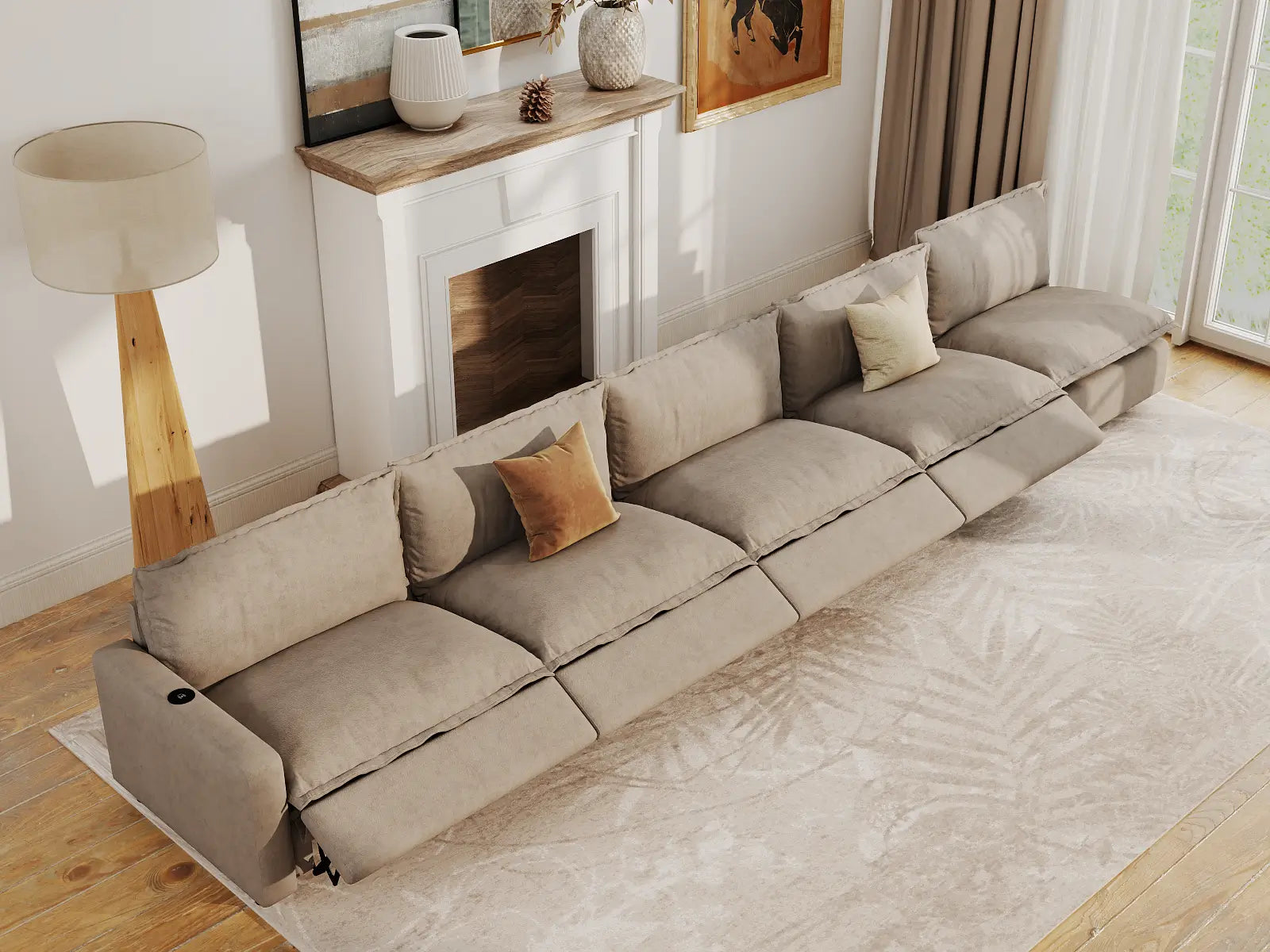 Modular Cero Sectional Reclining Couch | 5-Piece Khaki Linen Home Living Couch Sectionals 5-Seater