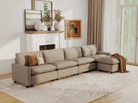 Modular Cero Modular Sectional with Ottoman | 5-Piece Khaki Linen Home Living L-Shaped Sectionals 4-Seater with 1-Ottoman