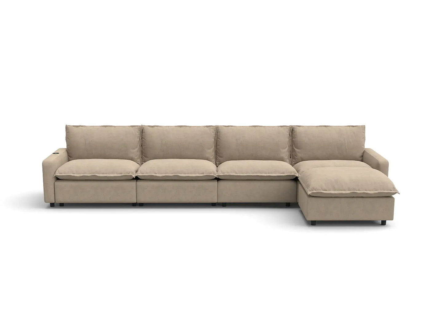 Modular Cero Reclining Sectionals | 5-Piece Khaki Linen Home Living L-Shaped Sectionals 4-Seater with 1-Ottoman