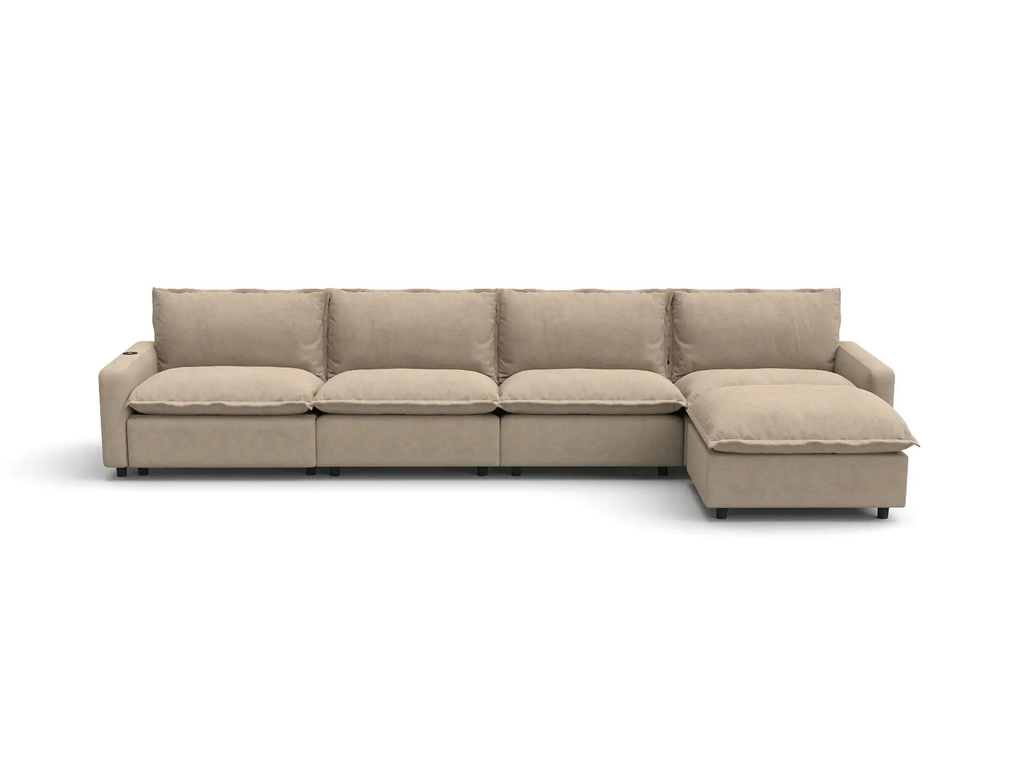 Modular Cero Reclining Sectionals | 5-Piece Khaki Linen Home Living L-Shaped Sectionals 4-Seater with 1-Ottoman