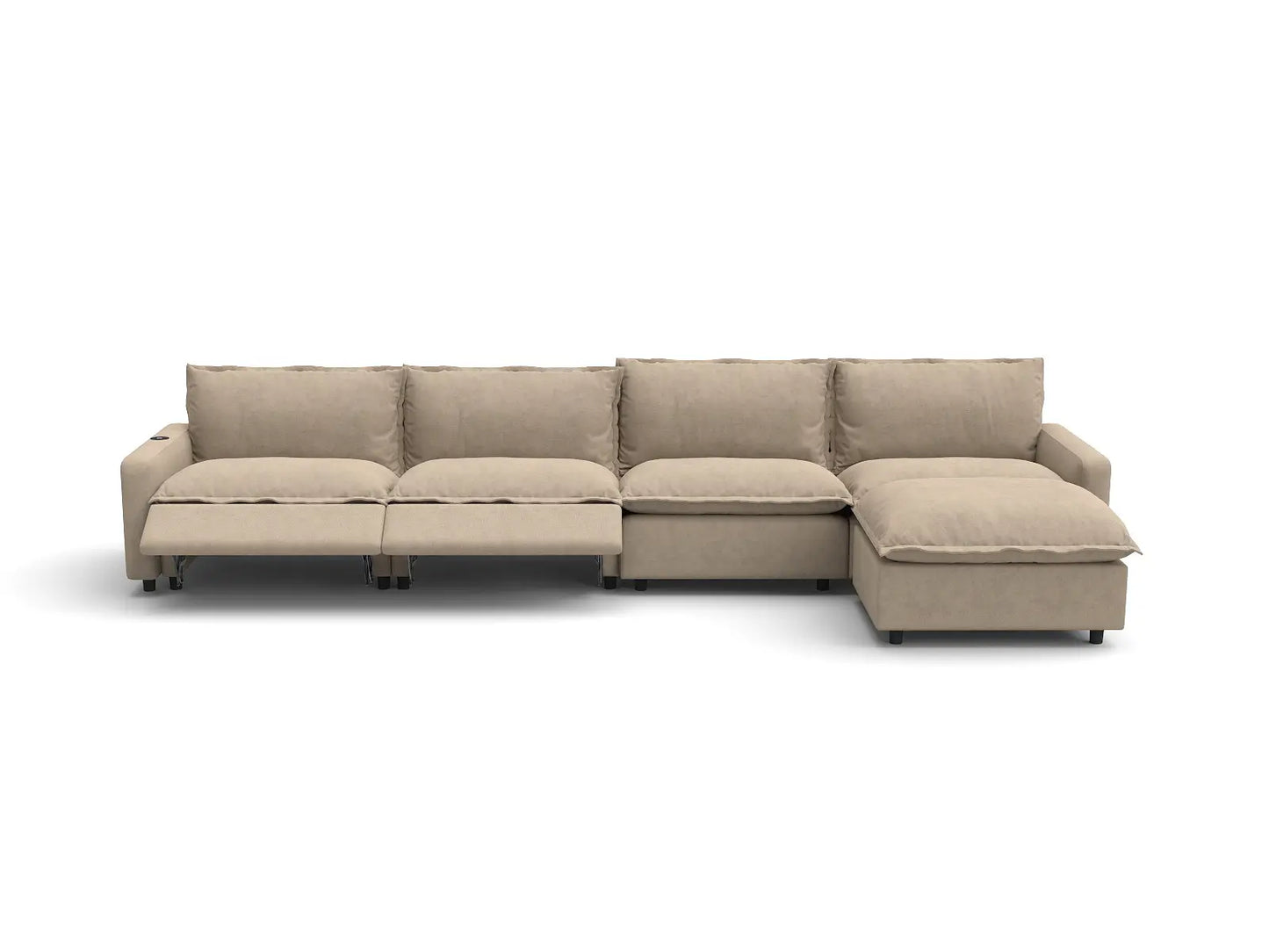 Modular Cero Reclining Sectionals | 5-Piece Khaki Linen Home Living L-Shaped Sectionals 4-Seater with 1-Ottoman