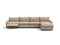 Modular Cero Reclining Sectionals | 5-Piece Khaki Linen Home Living L-Shaped Sectionals 4-Seater with 1-Ottoman