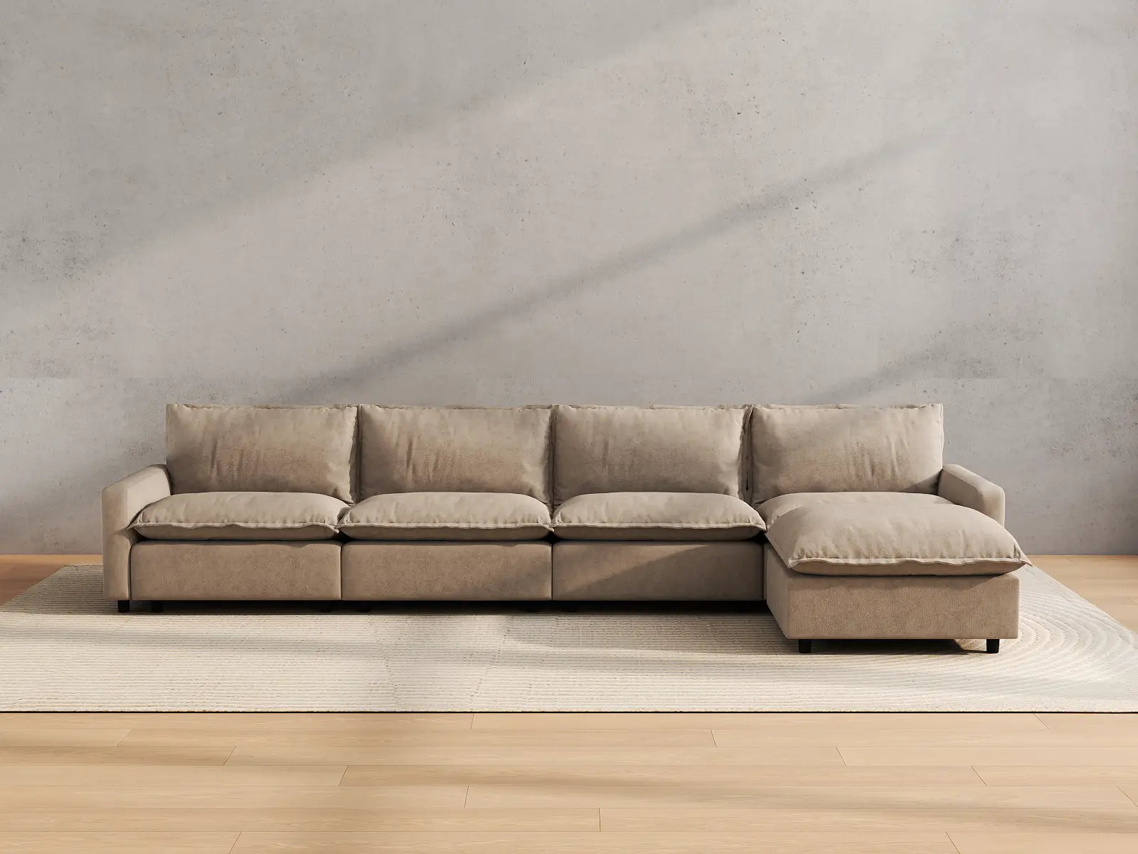 Modular Cero Modular Sectional with Ottoman | 5-Piece Khaki Linen Home Living L-Shaped Sectionals 4-Seater with 1-Ottoman