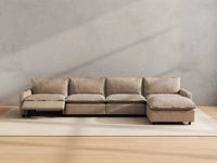 Modular Cero Reclining Sectionals | 5-Piece Khaki Linen Home Living L-Shaped Sectionals 4-Seater with 1-Ottoman