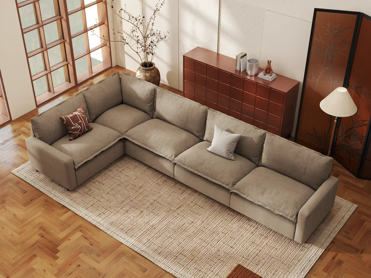 Modular Cero Modular Sectionals | 5-Piece Khaki Linen Home Living L-Shaped Sectionals 5-Seater