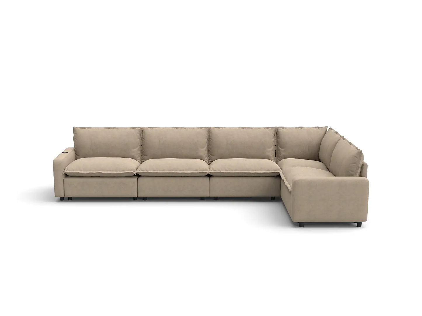 Modular Cero Reclining Sectionals | 5-Piece Khaki Linen Home Living L-Shaped Sectionals 5-Seater