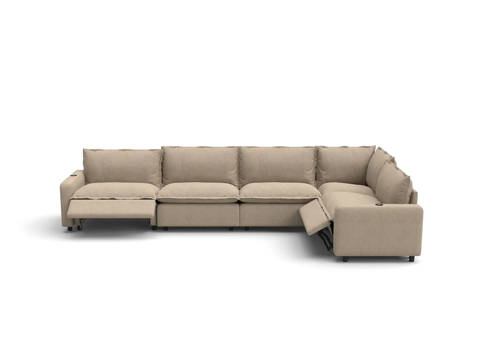 Modular Cero L Shaped Reclining Sectional | 5-Piece Khaki Linen Home Living L-Shaped Sectionals 5-Seater