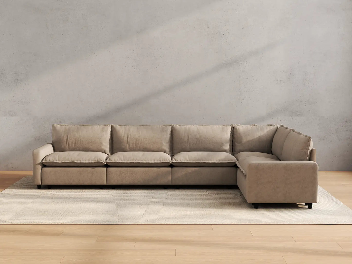Modular Cero Modular Sectionals | 5-Piece Khaki Linen Home Living L-Shaped Sectionals 5-Seater