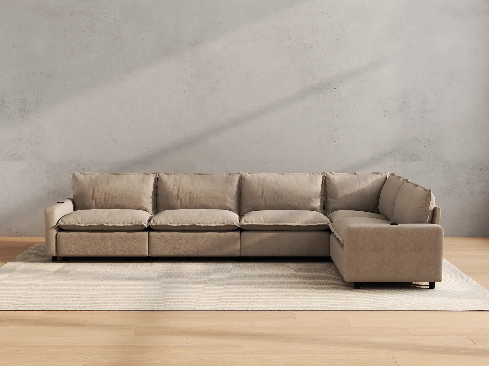 Modular Cero L Shaped Sectional Sofa with Recliner | 5-Piece Khaki Linen Home Living L-Shaped Sectionals 5-Seater