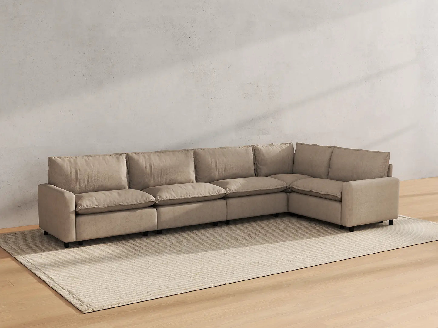 Modular Cero Modular Sectionals | 5-Piece Khaki Linen Home Living L-Shaped Sectionals 5-Seater