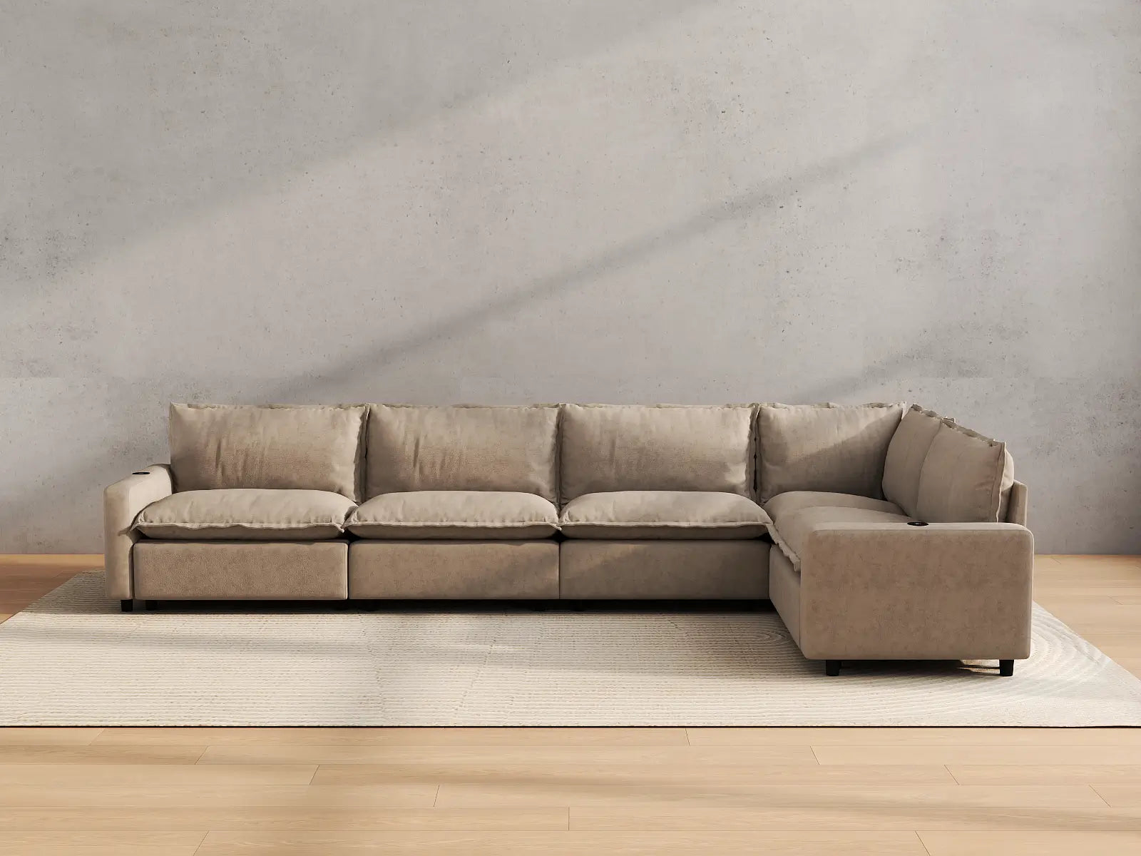 Modular Cero L Shaped Reclining Sectional | 5-Piece Khaki Linen Home Living L-Shaped Sectionals 5-Seater