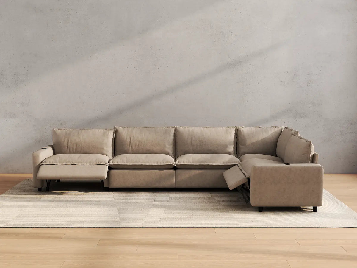 Modular Cero L Shaped Reclining Sectional | 5-Piece Khaki Linen Home Living L-Shaped Sectionals 5-Seater