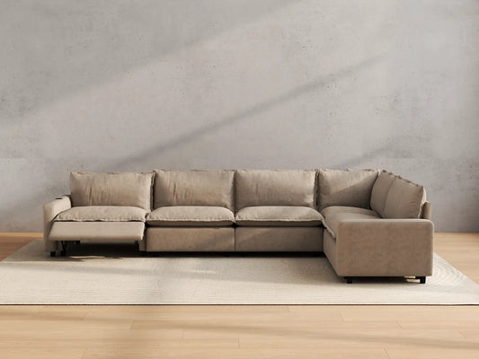 Modular Cero Reclining Sectionals | 5-Piece Khaki Linen Home Living L-Shaped Sectionals 5-Seater
