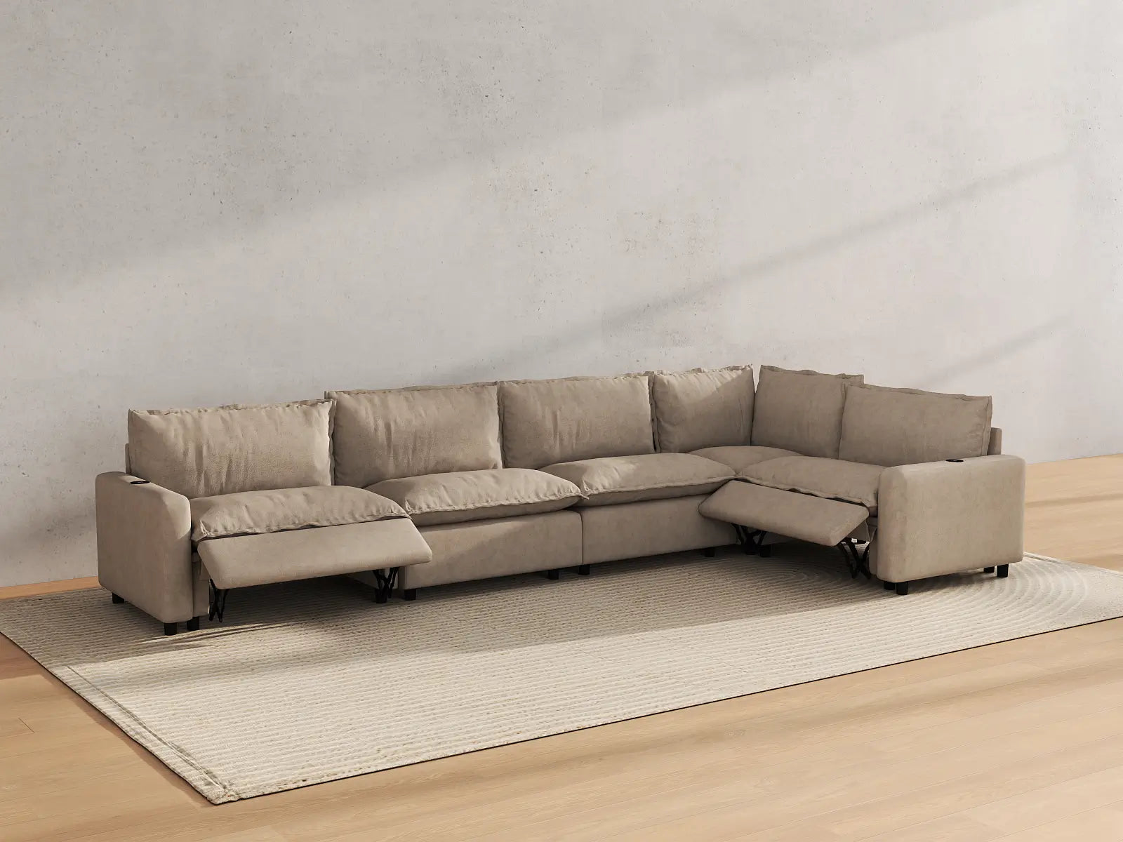 Modular Cero L Shaped Reclining Sectional | 5-Piece Khaki Linen Home Living L-Shaped Sectionals 5-Seater
