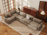 Modular Cero Reclining Sectionals | 5-Piece Khaki Linen Home Living L-Shaped Sectionals 5-Seater
