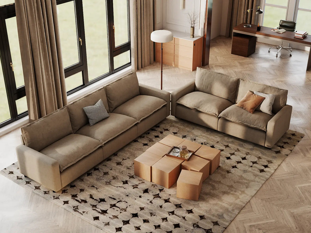 Modular Cero Modular Sectionals | 5-Piece Khaki Linen Large Space Corner Sectionals 5-Seater