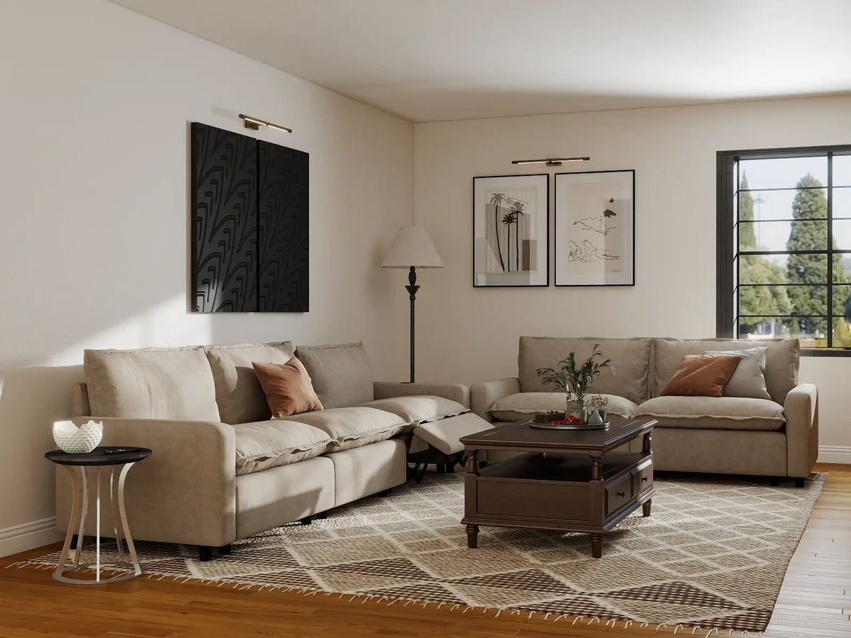 Modular Cero Reclining Sectionals | 5-Piece Khaki Linen Large Space Corner Sectionals 5-Seater