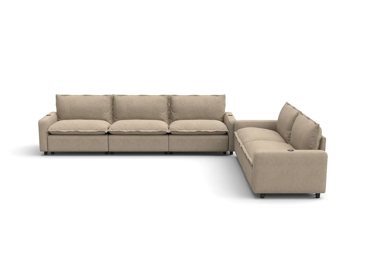 Modular Cero Reclining Sectionals | 5-Piece Khaki Linen Large Space Corner Sectionals 5-Seater