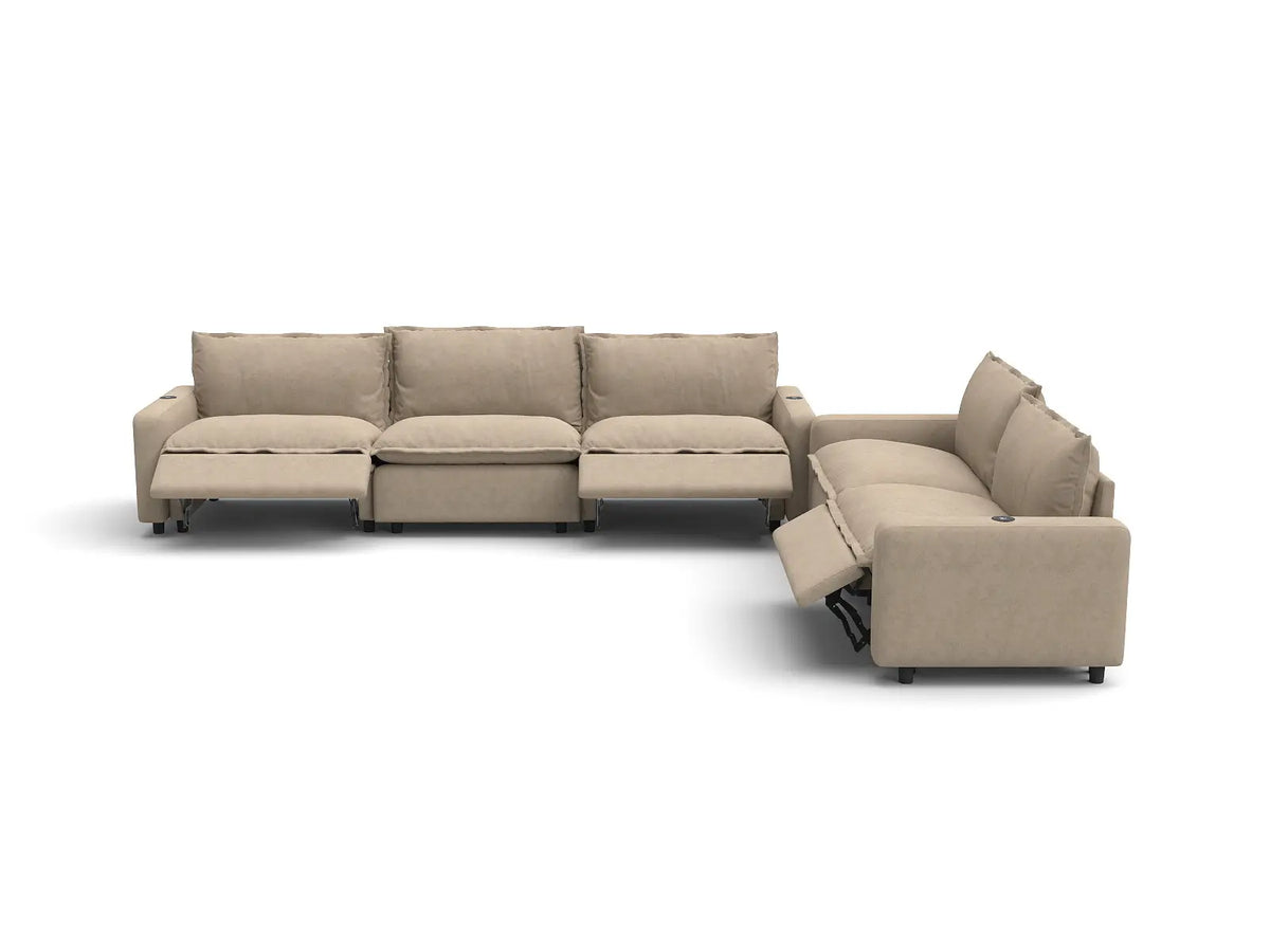Modular Cero Reclining Sectionals | 5-Piece Khaki Linen Large Space Corner Sectionals 5-Seater
