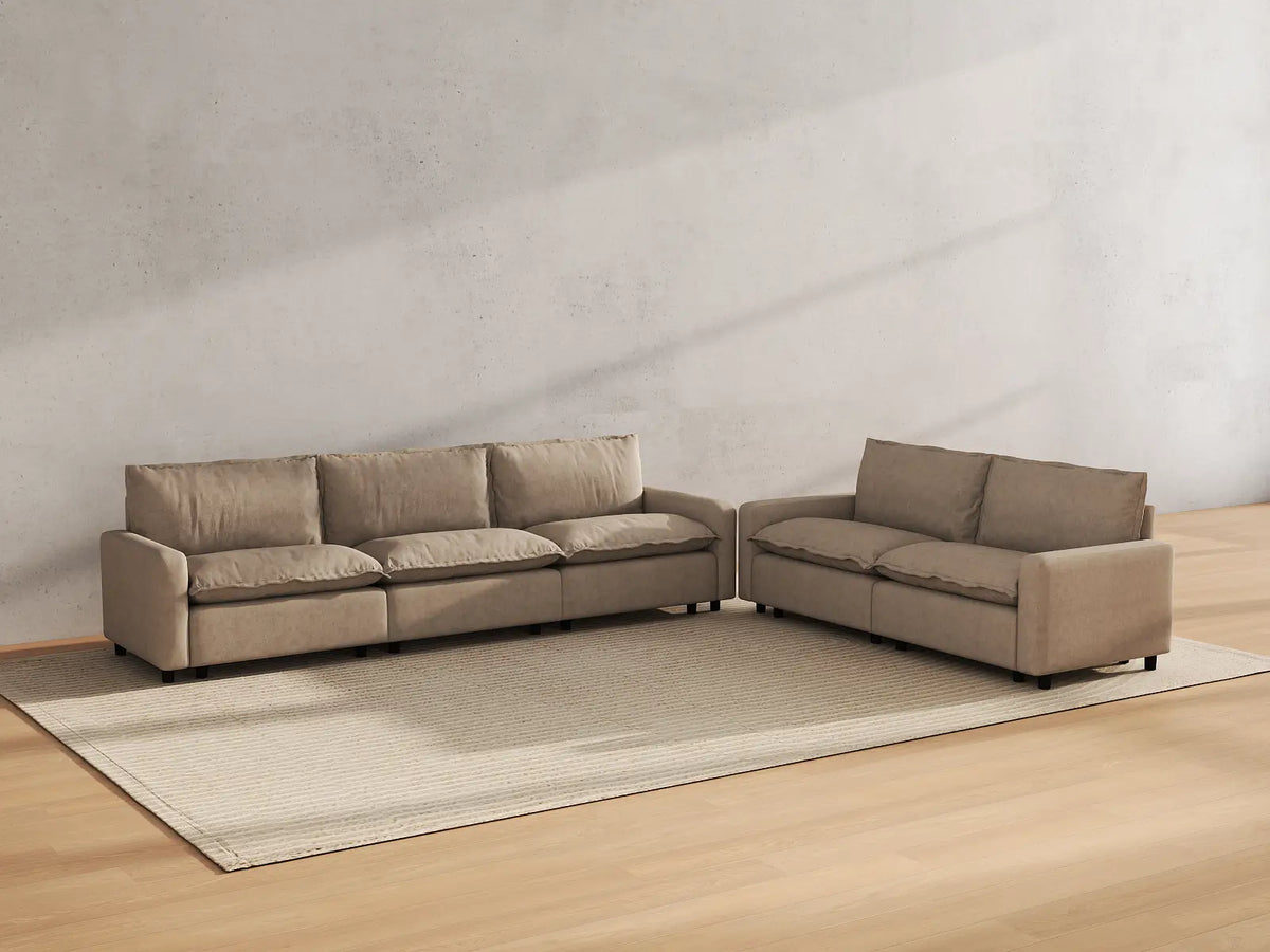 Modular Cero Modular Sectionals | 5-Piece Khaki Linen Large Space Corner Sectionals 5-Seater
