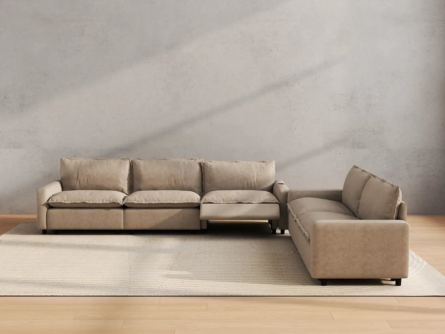 Modular Cero Reclining Sectionals | 5-Piece Khaki Linen Large Space Corner Sectionals 5-Seater