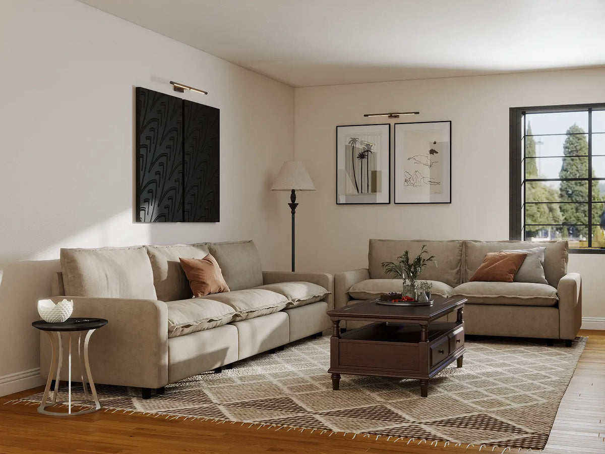 Modular Cero Modular Sectionals | 5-Piece Khaki Linen Large Space Corner Sectionals 5-Seater