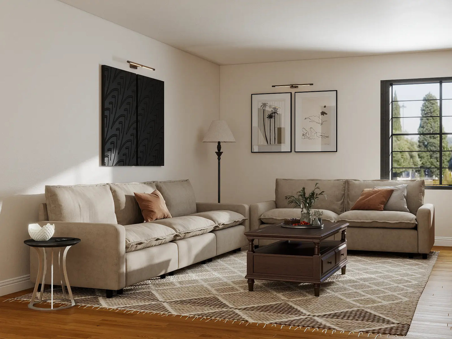 Modular Cero Modular Sectionals | 5-Piece Khaki Linen Large Space Corner Sectionals 5-Seater