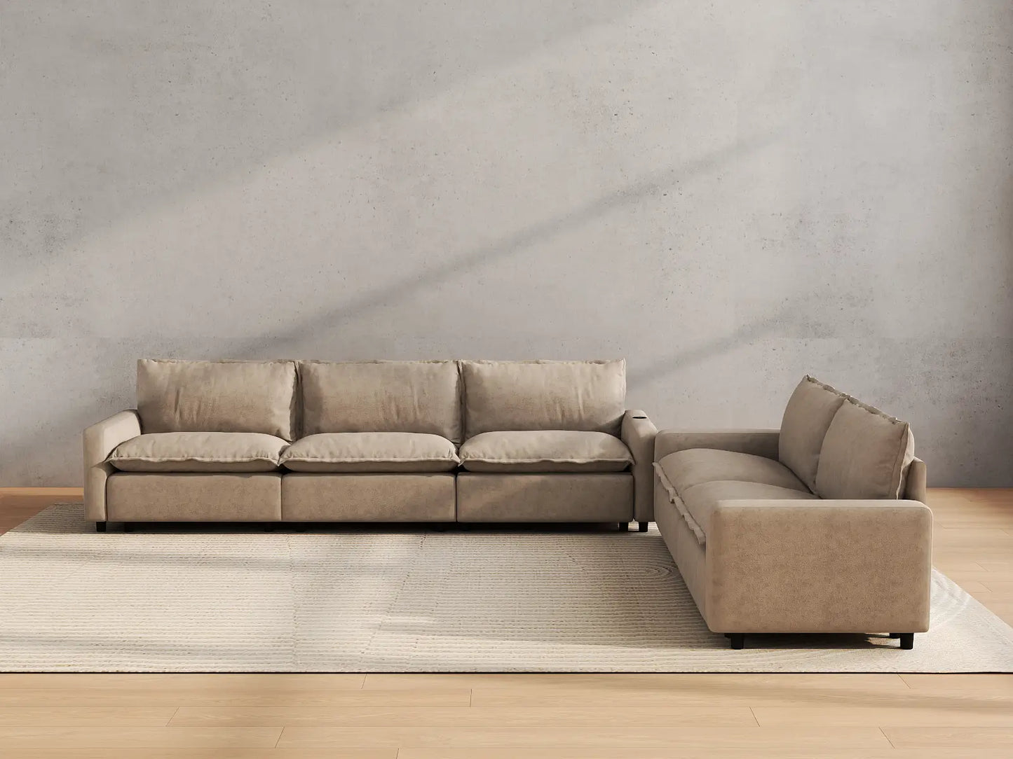 Modular Cero Reclining Sectionals | 5-Piece Khaki Linen Large Space Corner Sectionals 5-Seater