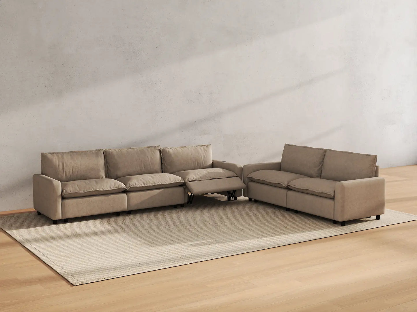 Modular Cero Reclining Sectionals | 5-Piece Khaki Linen Large Space Corner Sectionals 5-Seater