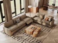 Modular Cero Reclining Sectionals | 5-Piece Khaki Linen Large Space Corner Sectionals 5-Seater