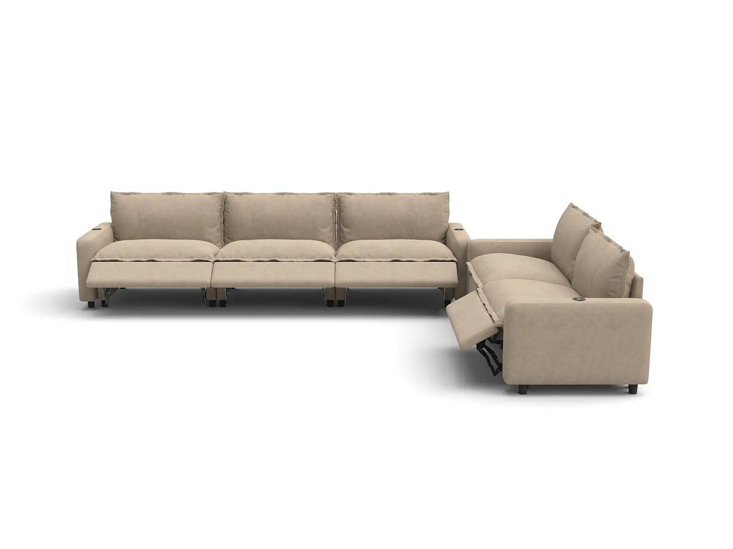 Modular Cero Reclining Sectionals | 5-Piece Khaki Linen Large Space Corner Sectionals 5-Seater