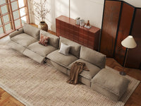 Modular Cero Reclining Sectional with Chaise | 5-Piece Khaki Linen Large Space Couch Sectionals 4-Seater with 1-Ottoman