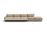 Modular Cero Reclining Sectionals | 5-Piece Khaki Linen Large Space Couch Sectionals 4-Seater with 1-Ottoman