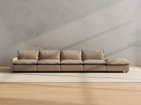 Modular Cero Reclining Sectional with Chaise | 5-Piece Khaki Linen Large Space Couch Sectionals 4-Seater with 1-Ottoman