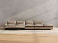 Modular Cero Reclining Sectional with Chaise | 5-Piece Khaki Linen Large Space Couch Sectionals 4-Seater with 1-Ottoman
