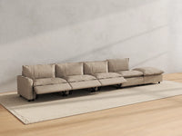 Modular Cero Reclining Sectionals | 5-Piece Khaki Linen Large Space Couch Sectionals 4-Seater with 1-Ottoman