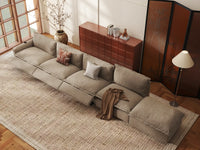 Modular Cero Reclining Sectionals | 5-Piece Khaki Linen Large Space Couch Sectionals 4-Seater with 1-Ottoman