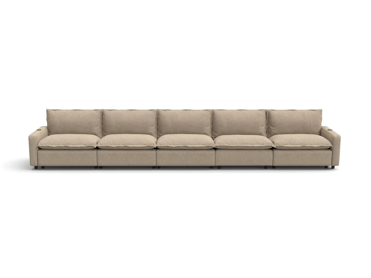 Modular Cero Reclining Sectionals | 5-Piece Khaki Linen Large Space Couch Sectionals 5-Seater